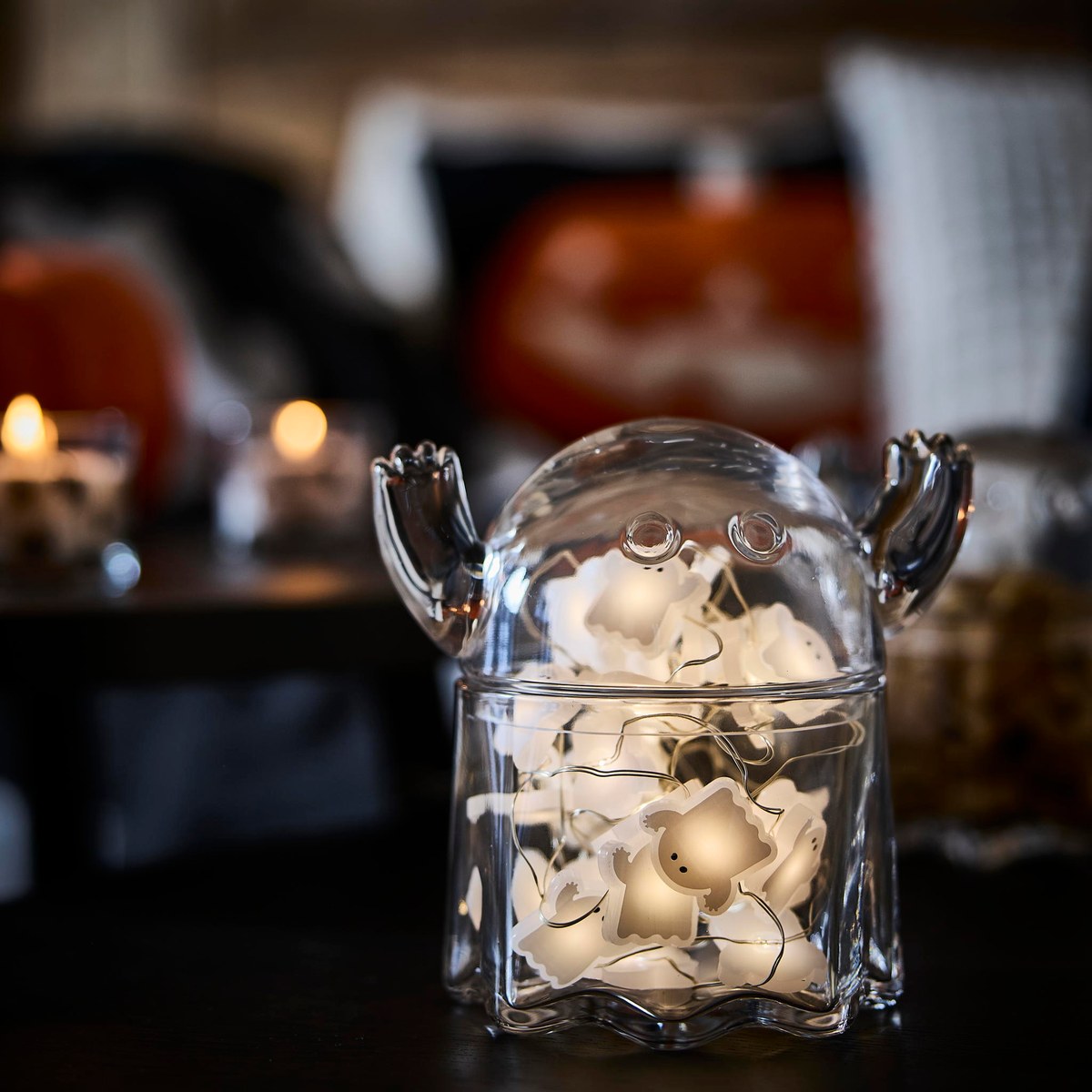 IKEA KUSTFYR 32-light ghost LED chain — Ghost shapes · battery-operated · warm-white light